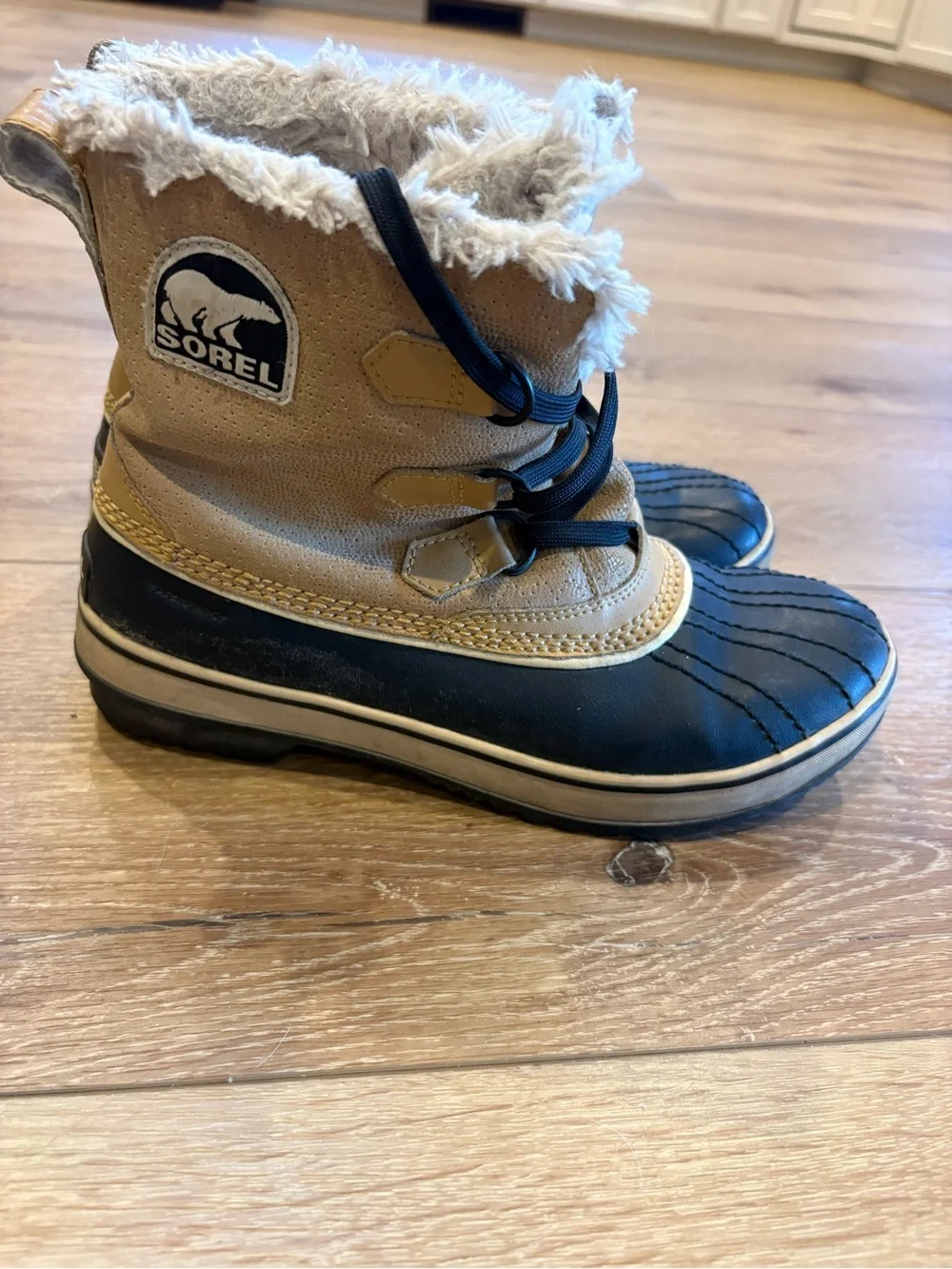 Sorel Kids Tan and Black Faux-Fur Snow Boots